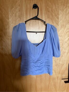 Abercrombie & Fitch Lavender Blue Puff-Sleeve Ruched Top